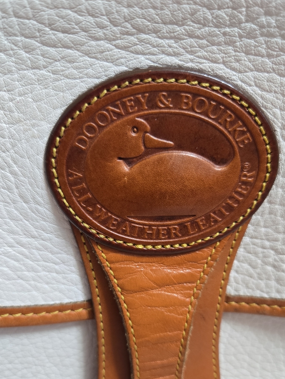 White and Tan Leather Dooney And Bourke Crossbody All Weather Leather Bag - Picture 4 of 11